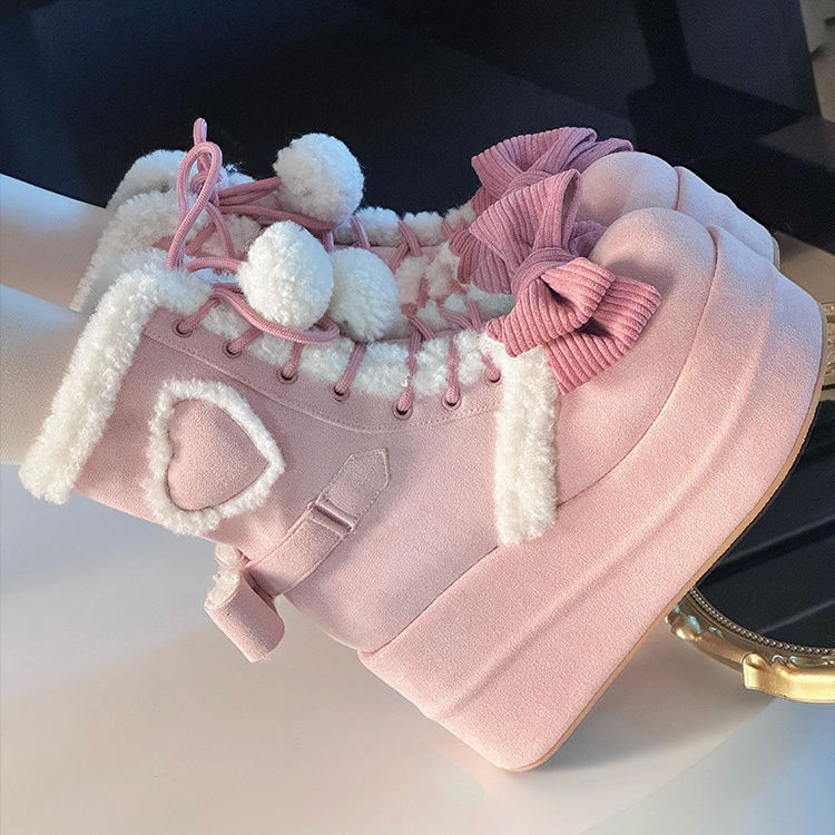 Cute Plush Lolita Shoes, Winter Lolita Shoes, Snow Boots, Girls' Shoes, Warm Thick-Soled Height-Increasing Shoes Cute Plush Lolita Shoes, Winter Lolita Shoes, Snow Boots, Girls' Shoes, Warm Thick-Soled Height-Increasing Shoes