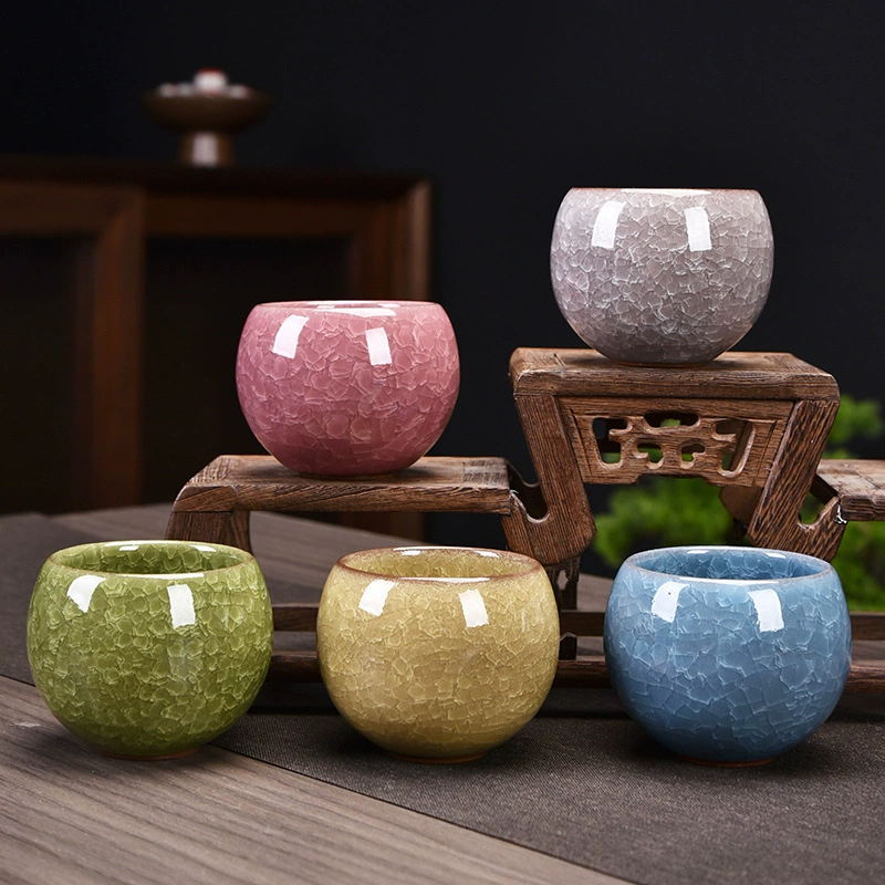 Ледяная Цветочная чайная чашка Красочный керамический чайный набор Кунг-фу Одиночная чашка Ice Crack Master Cup Дегустационная чашка Печная переменная Большая емкость Чайная чашка