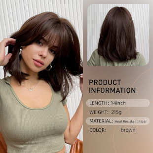 Cross-border wig European and American ladies neat bangs short straight hair bob buckle chemical fiber headgear multicolor optional wig