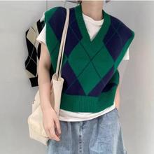 韩国无袖针织背心女复古不规则宽松毛衣秋外穿洋气马甲ins潮百搭