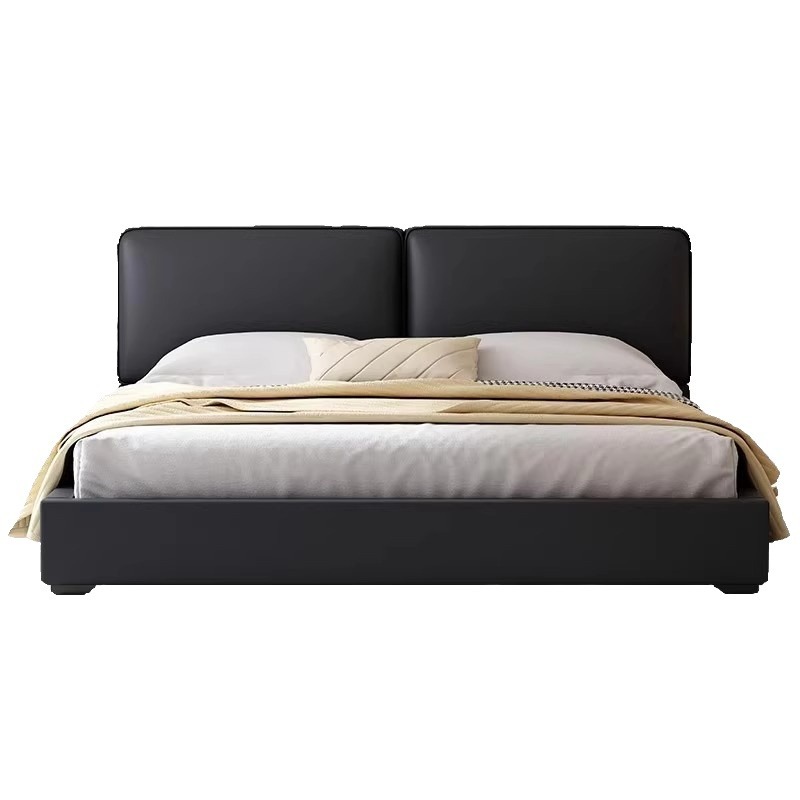 Diseñador minimalista italiano gran cama de cuero negro 1.8m simple y moderno pequeño dormitorio principal almacenamiento cama doble