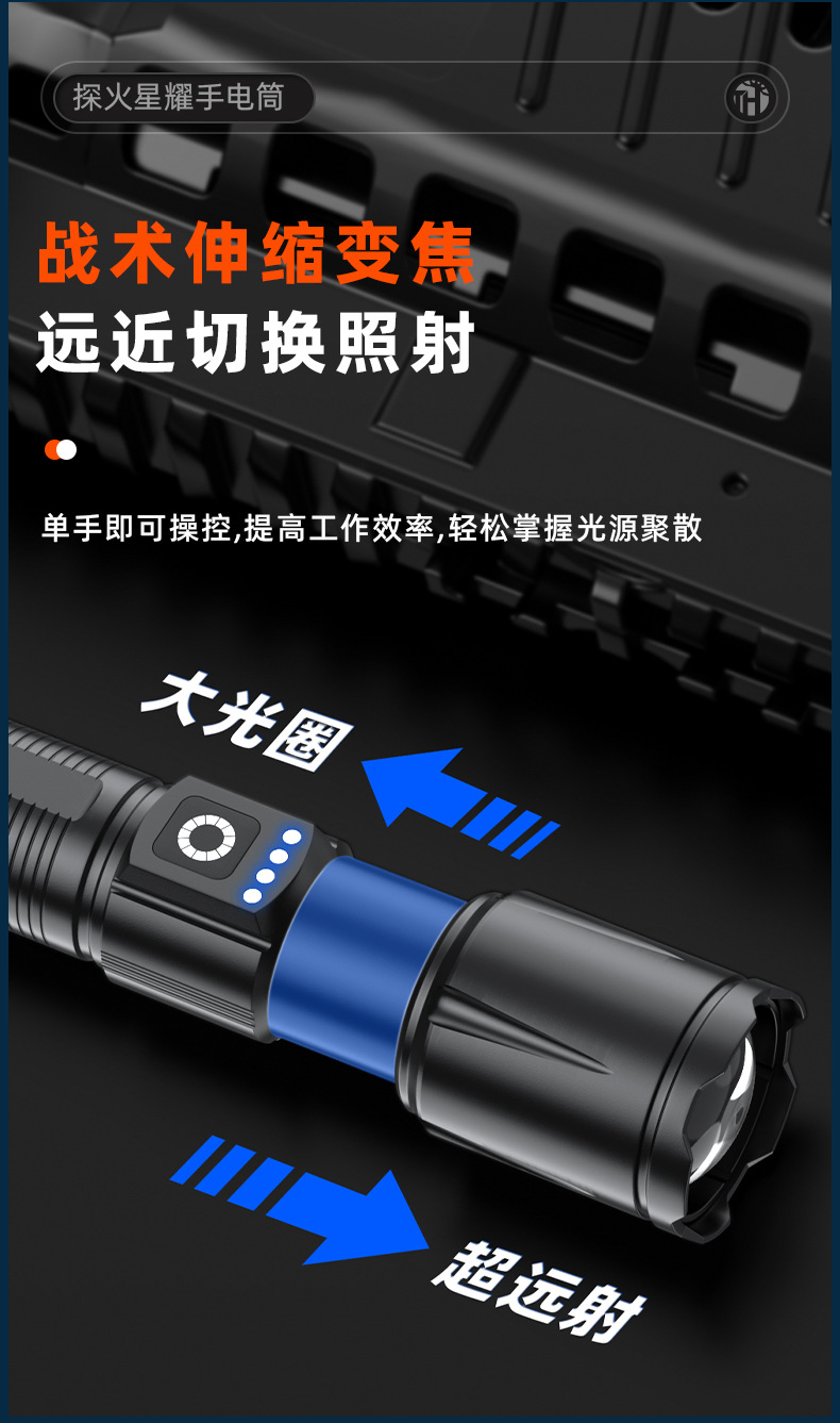 Aluminum Alloy Flashlight, Outdoor Strong Light, Multi-Function, Flash-Flash Lithium Battery, Ultra-Long Range, Ultra-Bright, Portable, Small Tactical Flashlight