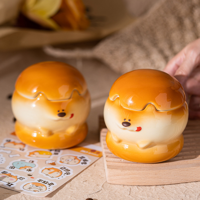 Taza de cerámica de perro hamburguesa de dibujos animados huevos de perro de madera muñeca taza de agua taza de té taza de café de leche taza de desayuno taza