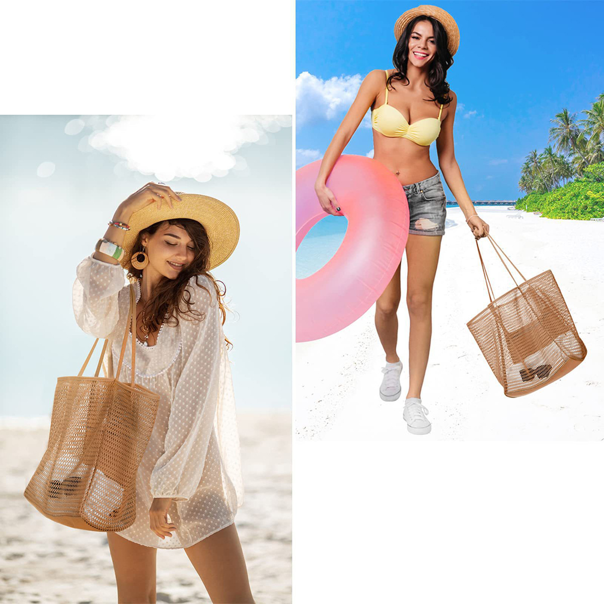 Große Strandtasche Aus Mesh Für Damen Schultertasche Tasche_voghion.com