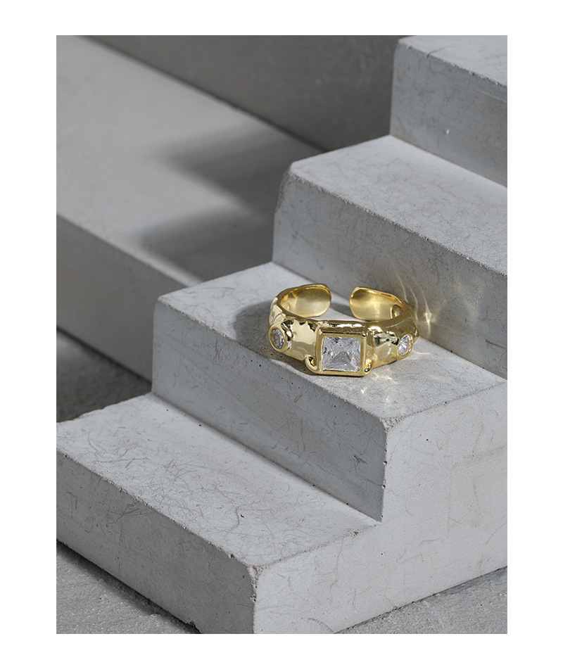 Simple Style Geometric Silver Plating Zircon Open Ring