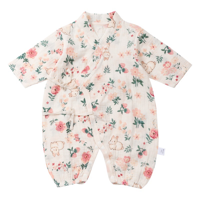 Baby Class Una gasa de algodón mono de bebé de manga larga con cordones Heshang ropa Four Seasons Home mameluco