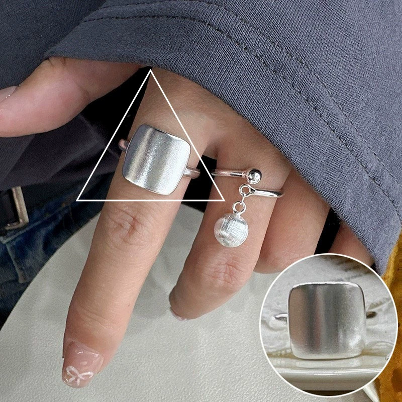 retro fashionable geometric ring hip-hop style, silver 925 sample, on index finger