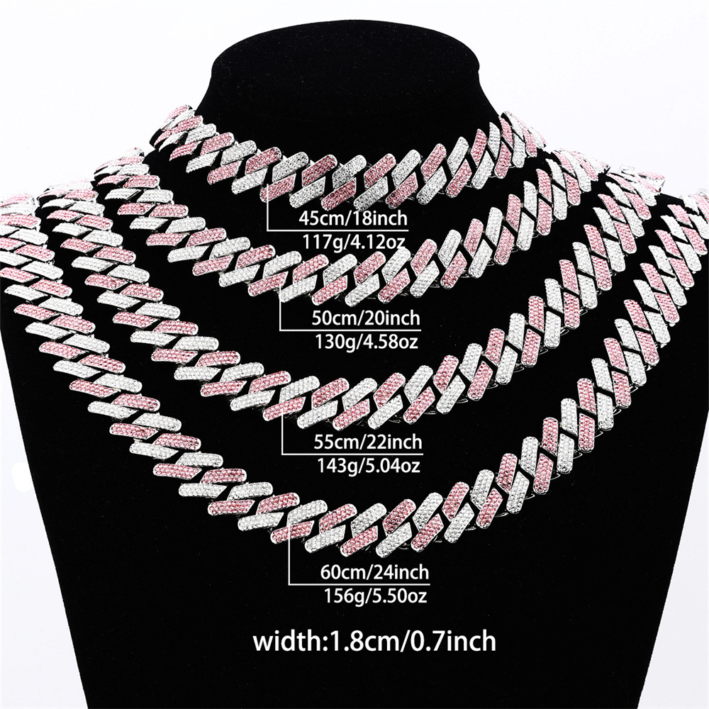 Zircon Inlay Material Hip-Hop Rhombus Zinc Alloy Inlay Zircon Unisex Cuban Link Chain Curb Chain Bracelets Necklace