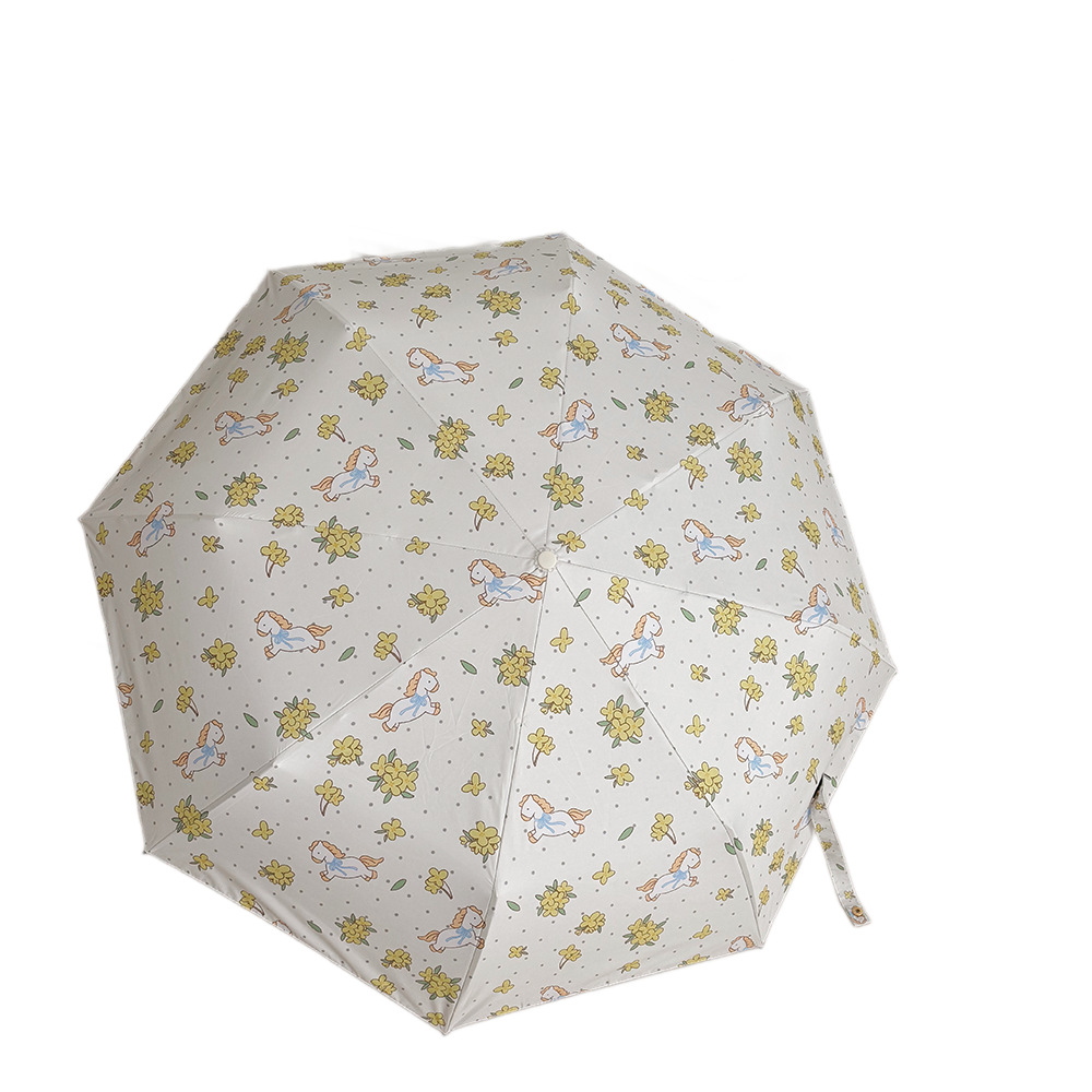 Japanisch-koreanischer automatischer Sonnenschirm für Damen, frischer Blumensonnenschutz, hochwertiger Schirm, doppelt verwendbar bei Sonne und Regen, Schwarz_voghion.com