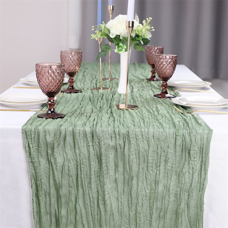Cross-Border New Hot Selling High-End Table Flag Pleated Cloth Bohemian Style Voile Table Cloth Wedding Party Decoration