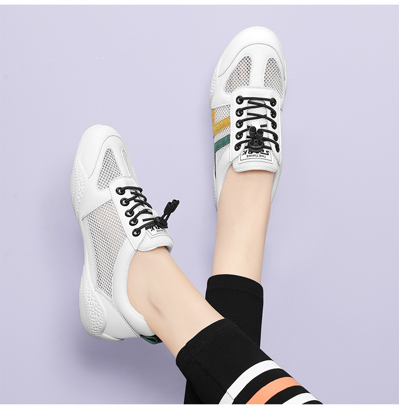 Giày lưới nữ đế bệt thoáng khí mới 2024 – giày sneaker mesh mềm mại — Xám 11055 mét, 11055 trắng xanh lá chi tiết 9