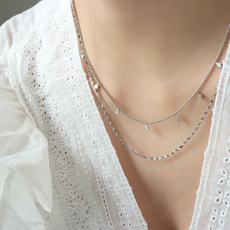 Collier carré double couche à 7 petits maillons pour femme, un produit phare du commerce extérieur transfrontalier, léger et luxueux._voghion.com