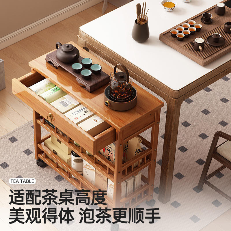 新しい中国風のモバイルコーヒーテーブル肥厚カート収納ラックオフィススタディティーテーブル車輪付きティーキャビネット|undefined