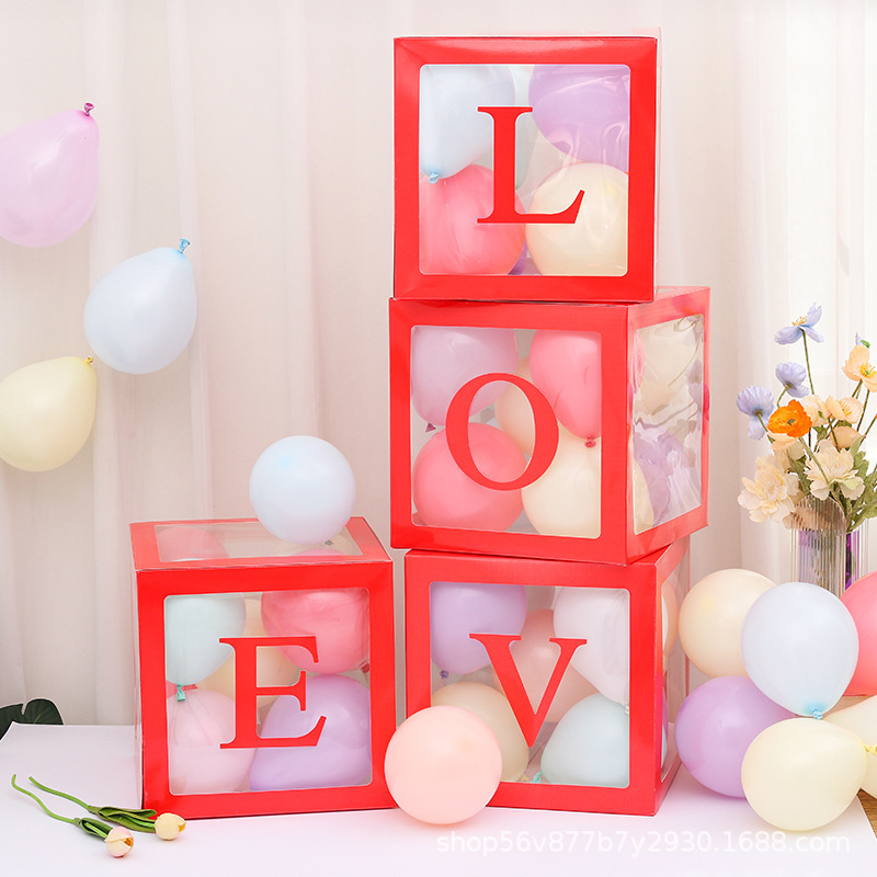 25cmネット赤透明箱赤ちゃん誕生日26文字LOVE卒業結婚式装飾BABY風船箱|undefined