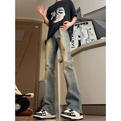 ジーンズの男性vibeアメリカの重いポンドの黒いストレートのズボンの春の潮の札の小さいラッパの高い街の百合の軽い辛いズボン