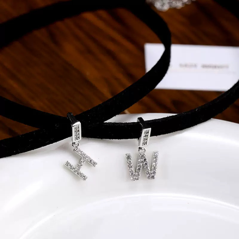 925纯银 chocker锁骨链字母吊坠项链女项圈颈链2024新款