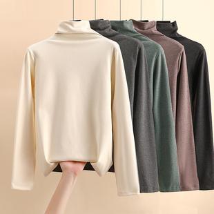 German velvet high collar bottoming shirt women's autumn and winter foreign style long sleeve T-shirt fleece-lined thick sanding pile collar top