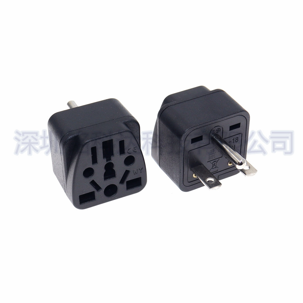 美规转换插头NEMA 6-15P 一圆二水平直扁脚转多功能转换插座WY-18