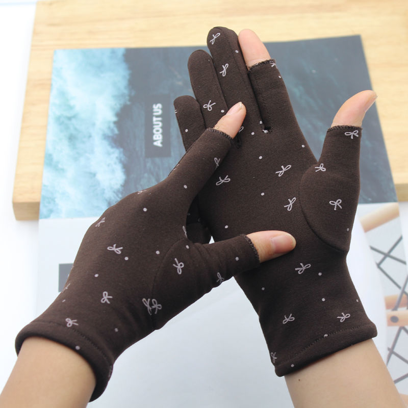 Winter and Autumn Fleece Lined Warm Gloves Half-Finger with Two-Finger Touchscreen for Women Students Writing, Finger-Revealing for Work