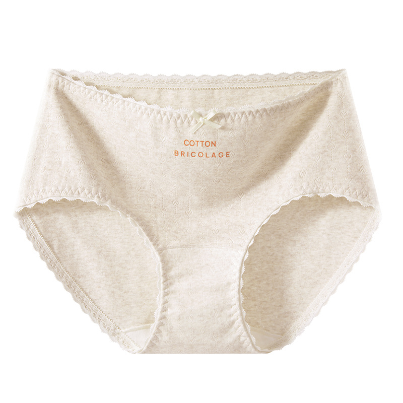 Versión grande de cintura media y alta Clase A de algodón puro 10A entrepierna antibacteriana entrepierna larga cómoda y transpirable hilo de color de encaje ropa interior de mujer