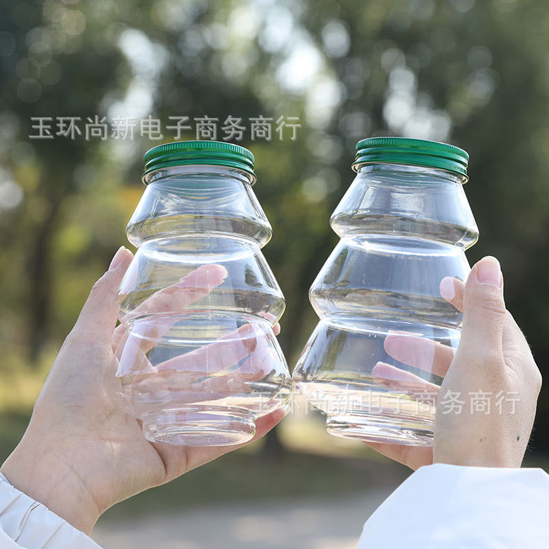 500ml高颜值圣诞树瓶一次性冷饮咖啡塑料空瓶子食品级零食灌装瓶