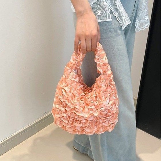 Korean-style pleated cloud handbag, solid color fabric lace underarm bag, large capacity, girly vibe women's bag wholesale
