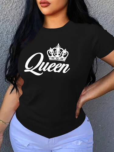 Crown Letter European and American Cross-Border Women's Summer New Arrival Round-Neck Casual Short-Sleeved T-Shirt Women's Top Trendy Fashion