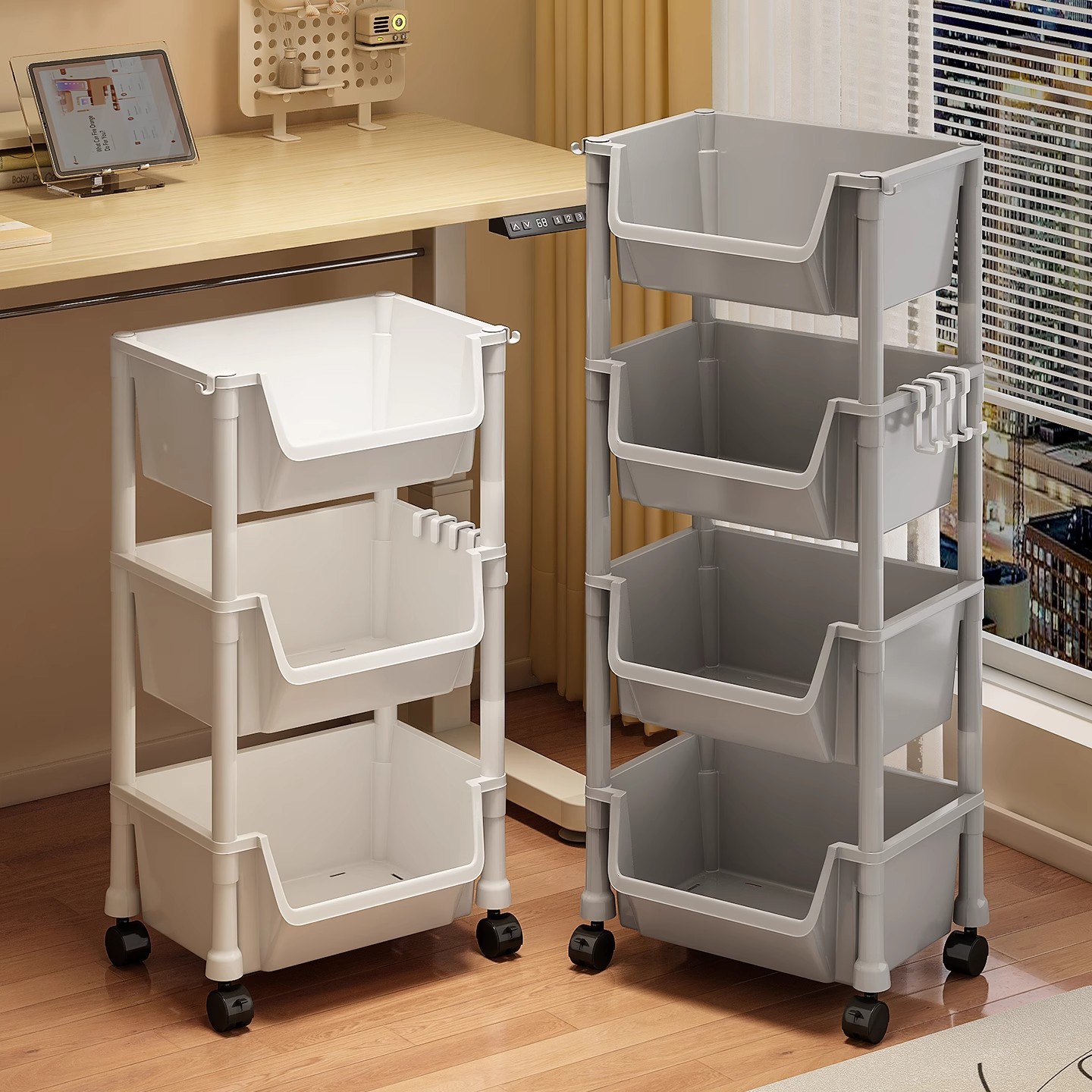 Bookshelf Floor-Standing Household Multi-Layer Living Room Simple Wall Storage Integrated Trolley Storage Rack Narrow Gap Storage Bookcase