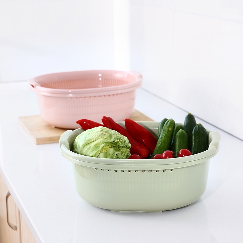 Bastenas de plástico de doble capa, cestas de verduras de gran tamaño, cestas de frutas, cestas de frutas, cestas de frutas, cestas de drenaje huecas, cocina