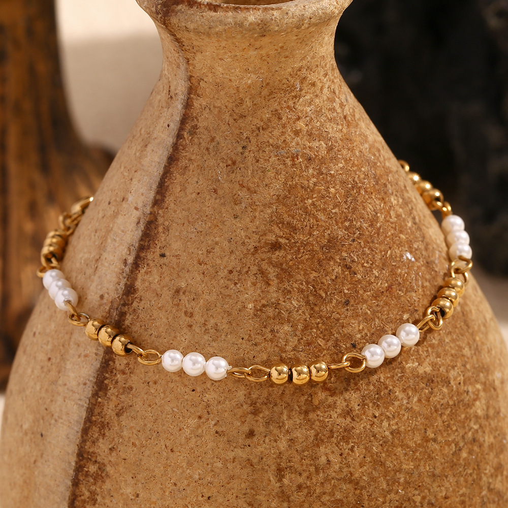 Plated 18K Gold Beaded Handmade Chain Bracelet