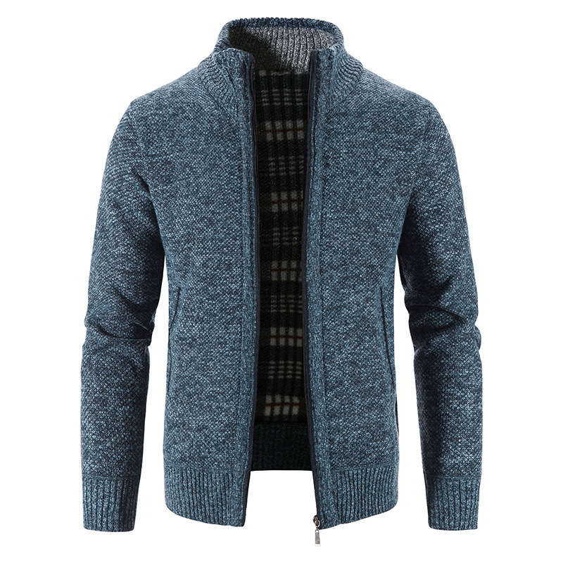 Excluido para una pieza de comercio exterior, cardigan de punto de otoño e invierno para hombres europeos y americanos, suéter grueso casual de gran tamaño con cuello alto abierto