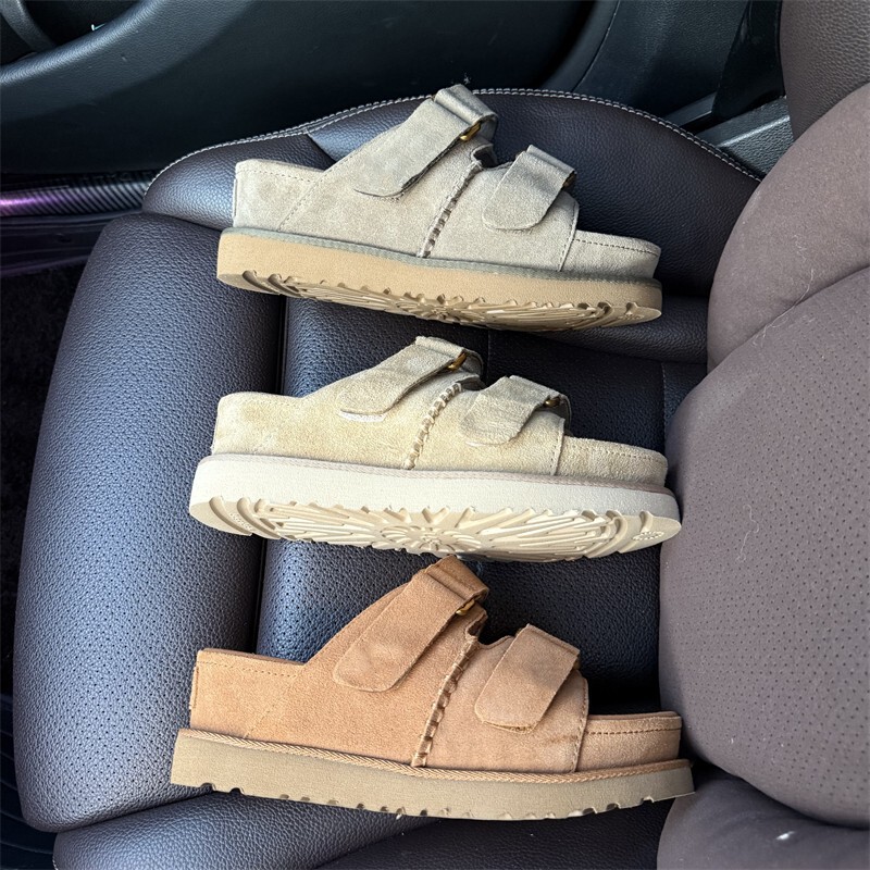 Thick-Soled Wedge Sandals for Women 2025 Summer New Slippers for Women Cowhide Outdoor Comfortable Soft Sole Inner Heightening Velcro