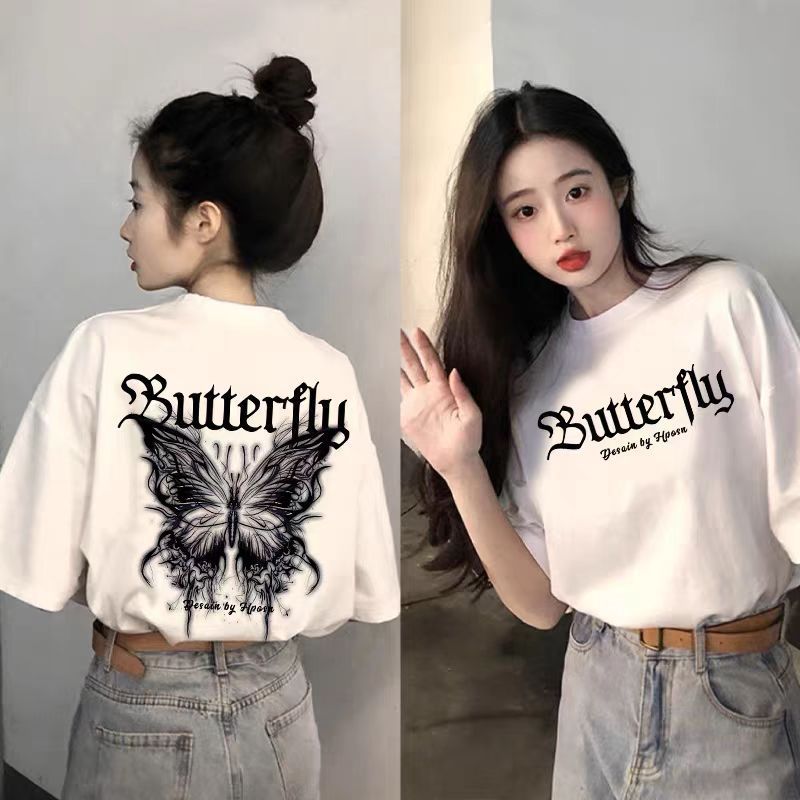 夏の純粋な綿の女性のための半袖 tシャツ 2025 新しいホットスタイル白ルーズカジュアル多用途 tシャツファット mm トップ服|undefined