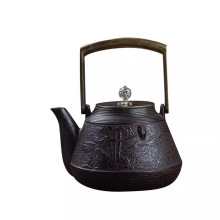 铸铁茶壶仿南部泡茶壶日本老铁壶铜盖铜把花茶壶毛竹知了生铁壶