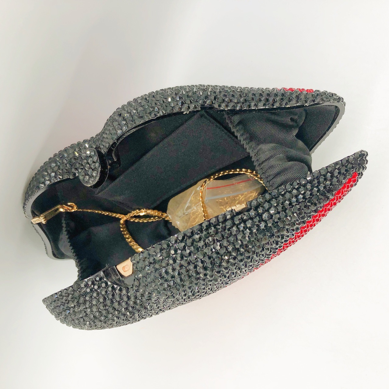 Túi clutch dạ tiệc đính đá đen đỏ phong cách mới — Đen Đỏ chi tiết 2