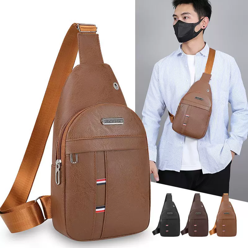 潮流单肩胸包时尚百搭胸包休闲耳机斜挎包男士潮流商务胸包批发