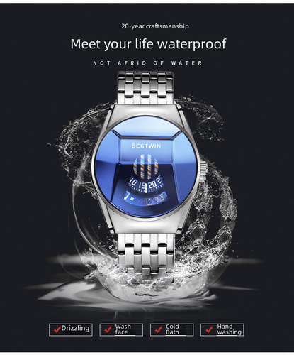 BESTWIN Automatic Black Technology Student Watch for Men, Internet Celebrity Quartz Waterproof Men's Expression Couple Watch