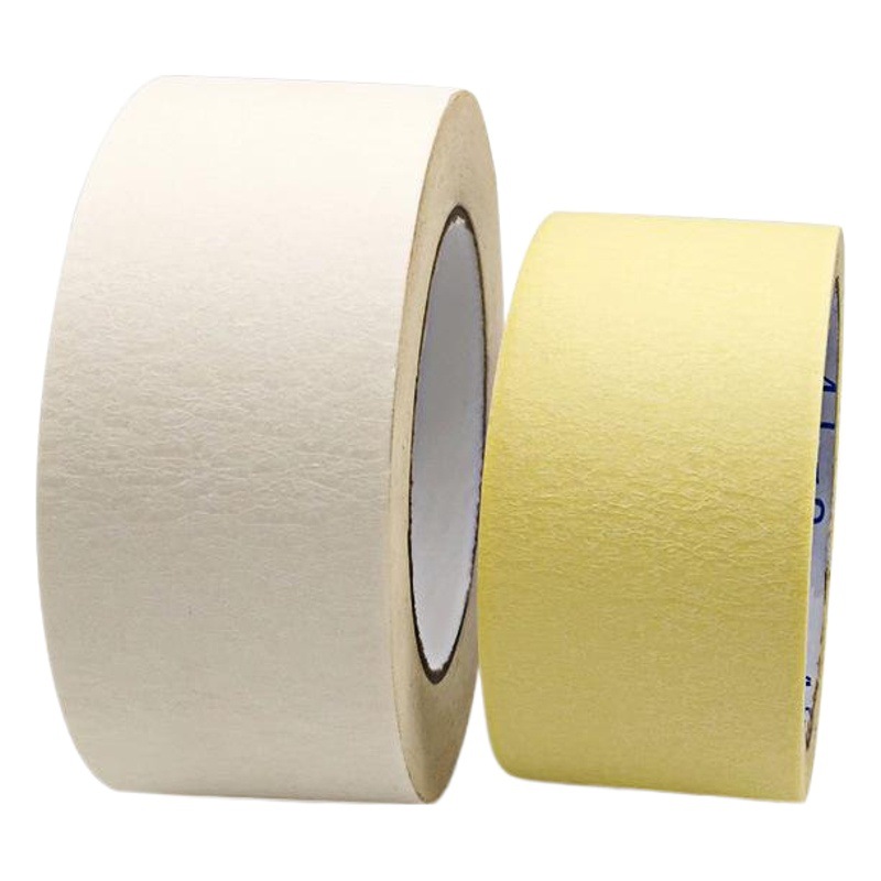 Cinta de enmascarar blanca, papel de enmascarar para pintura en aerosol amarilla, fácil de rasgar, autoadhesivo, adecuado para escribir, personalización al por mayor de fábrica.