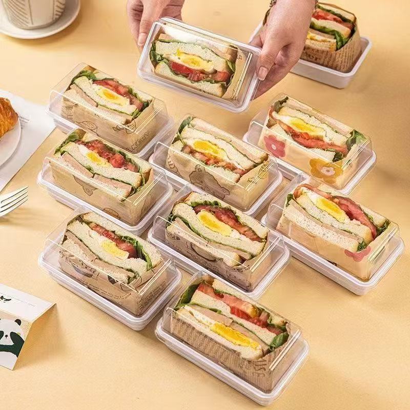 Caja de embalaje de sándwiches con medio paquete de dulces sándwiches, caja de pan desechable, caja de embalaje de bento para hornear