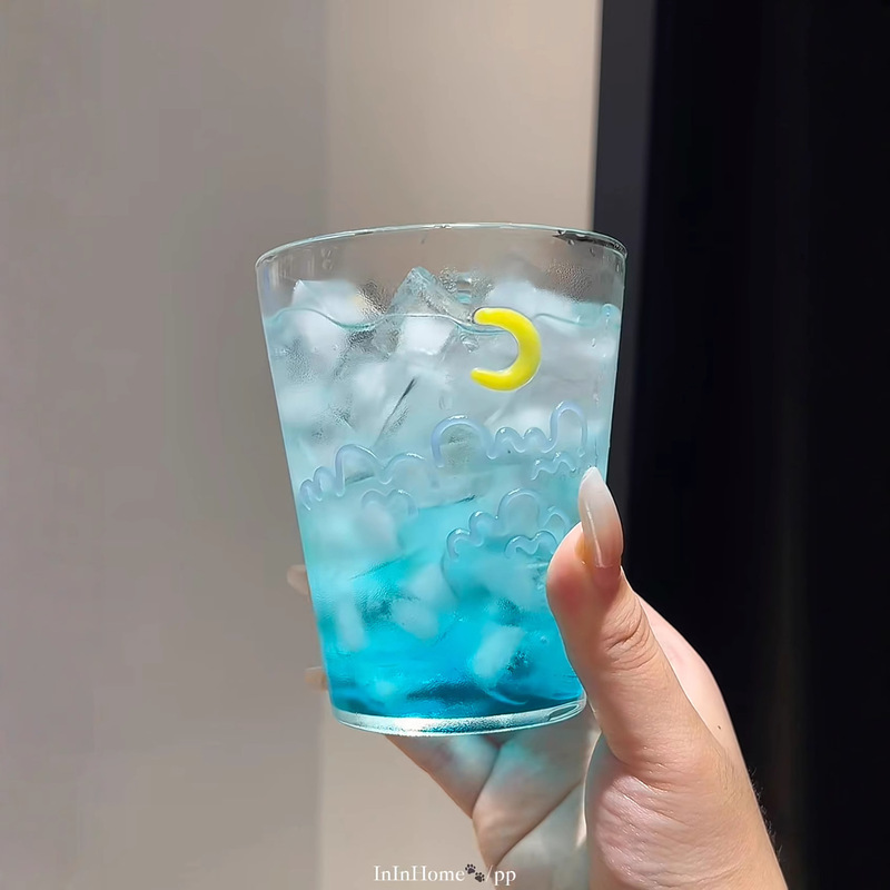 ins风治愈系云月玻璃杯 立体手绘月亮云朵小众设计感 高颜值杯子|undefined