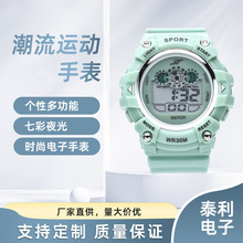 新款韩版电子手表少女可爱果冻色手表潮流时尚七彩夜光青少年手表