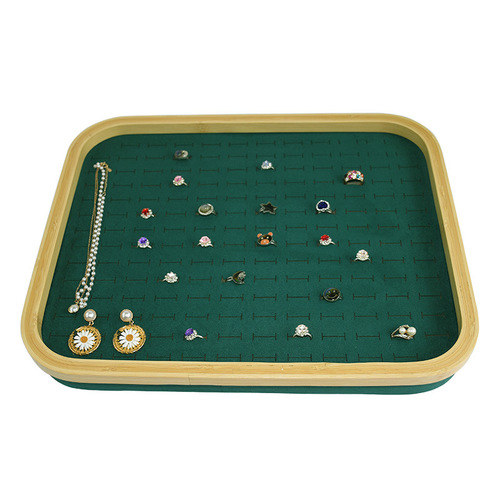 Wood and Bamboo Hundred-Position Ring Box Dustproof Jewelry Box Counter Display Earring and Ring Tray with Lid Accessory Display Stand
