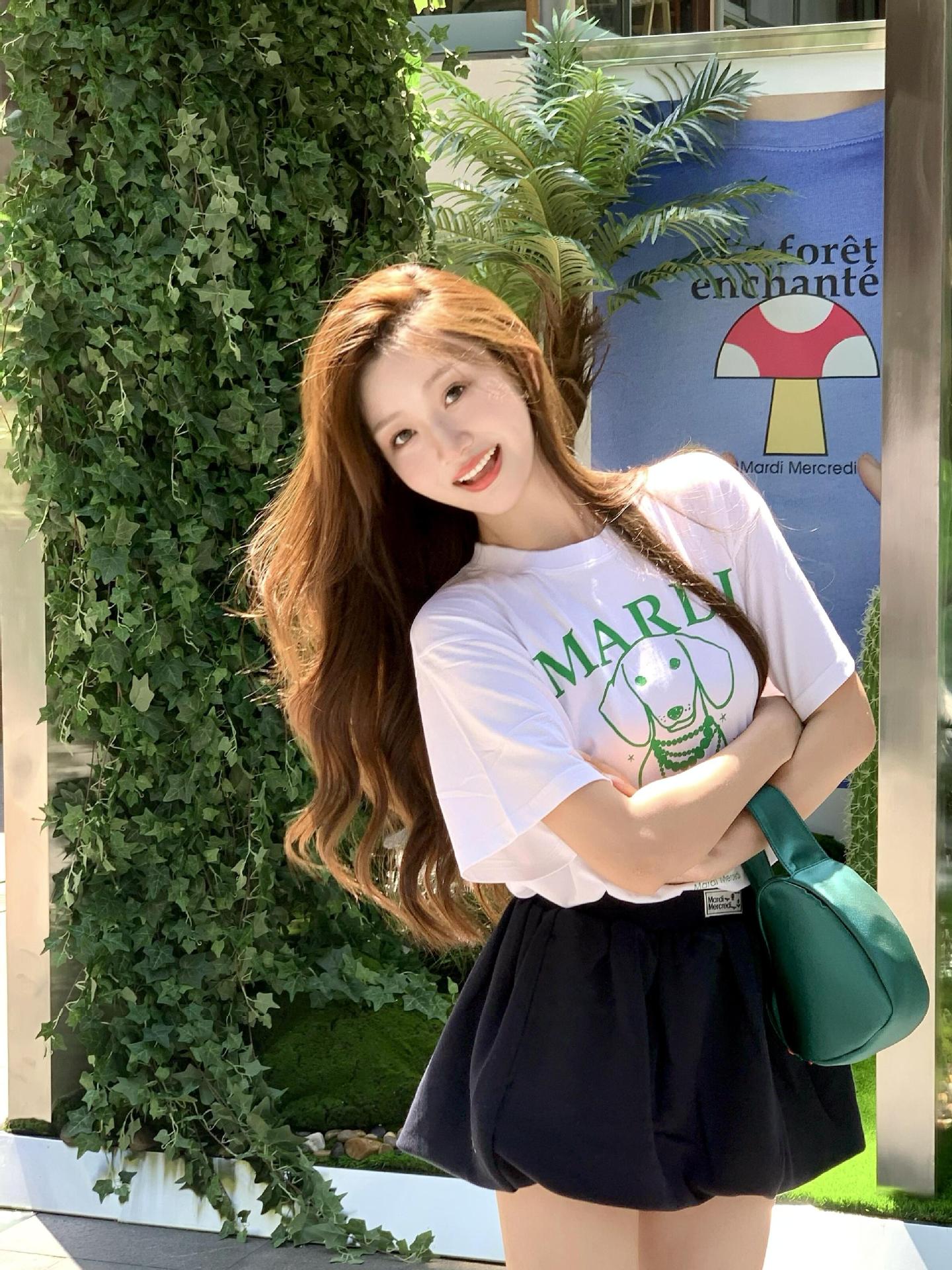 現物韓国潮牌Mardi半袖女性25夏新作デイジープリント丸襟純綿上着tシャツ代発