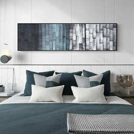 现代简约蓝色抽象卧室床头装饰画肌理画艺术横版墙壁挂画
