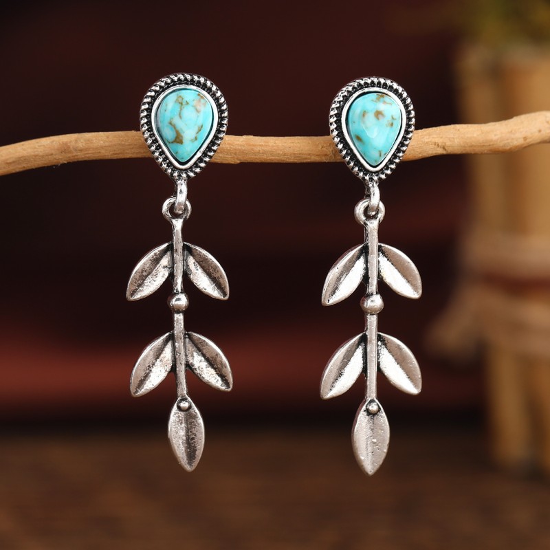 Creative long ethnic retro turquoise earrings drop-shaped