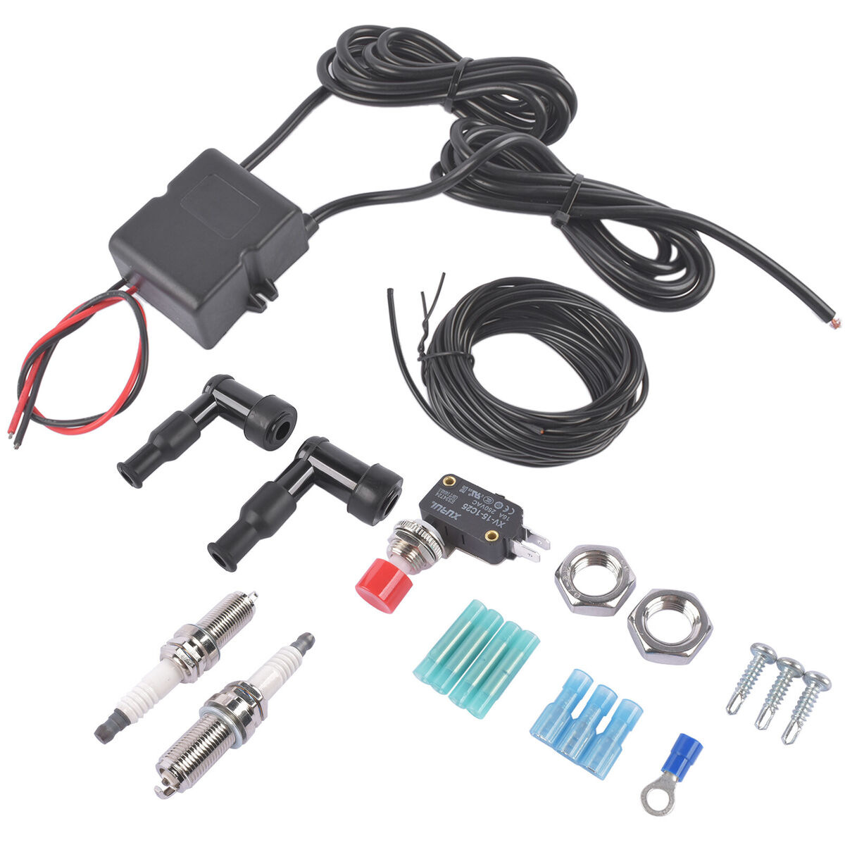 Car exhaust fire kit, dual spark plug ignition, high-voltage ignition module, car and motorcycle modification fire system