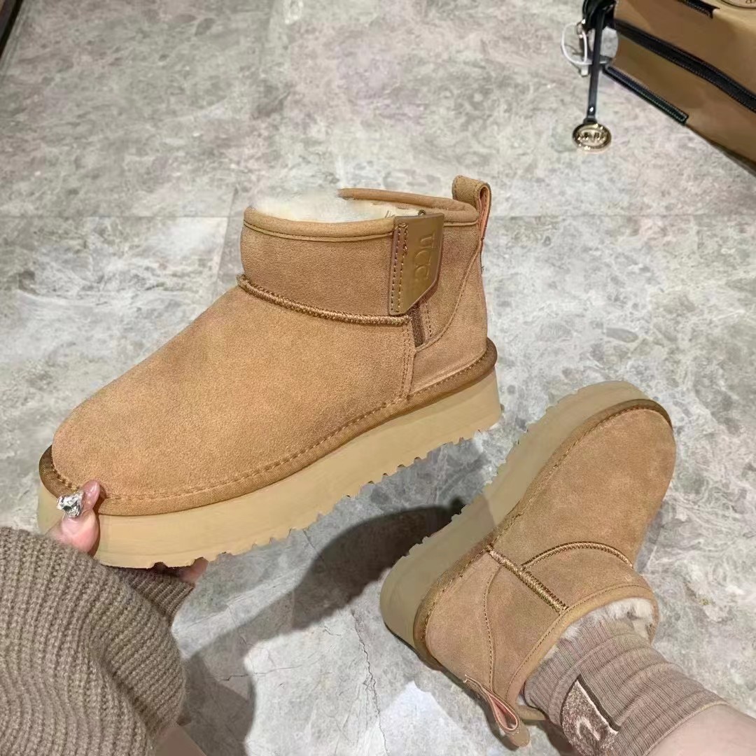 Ankle winter boots, platform sole, high warmth, camel, sizes 35–40