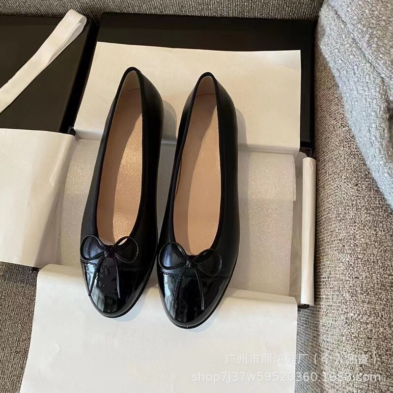 经典小香风芭蕾鞋女蝴蝶结圆头平底鞋浅口舒适百搭一脚蹬懒人鞋女|undefined