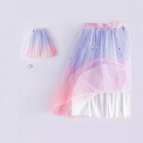 Girls' Starry Sky Half Body Skirt Summer 2024 New Trendy Children Autumn/Winter Mesh Dress Baby Stylish Pom Pom Short Skirt