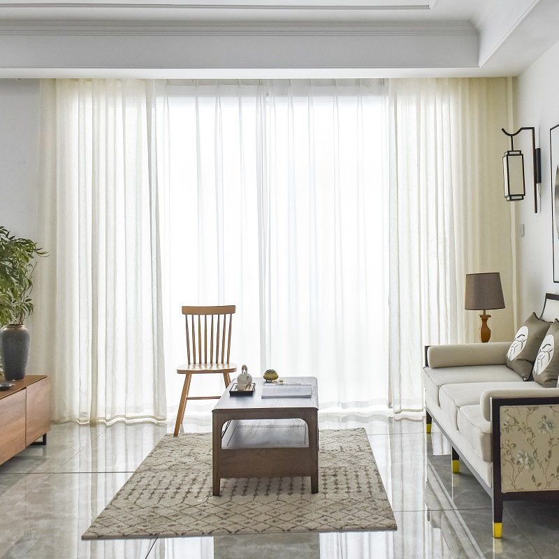 Nordic minimalist beige linen window curtain for Japanese-style living room and bedroom, Amazon cross-border curtains, finished product for foreign trade.